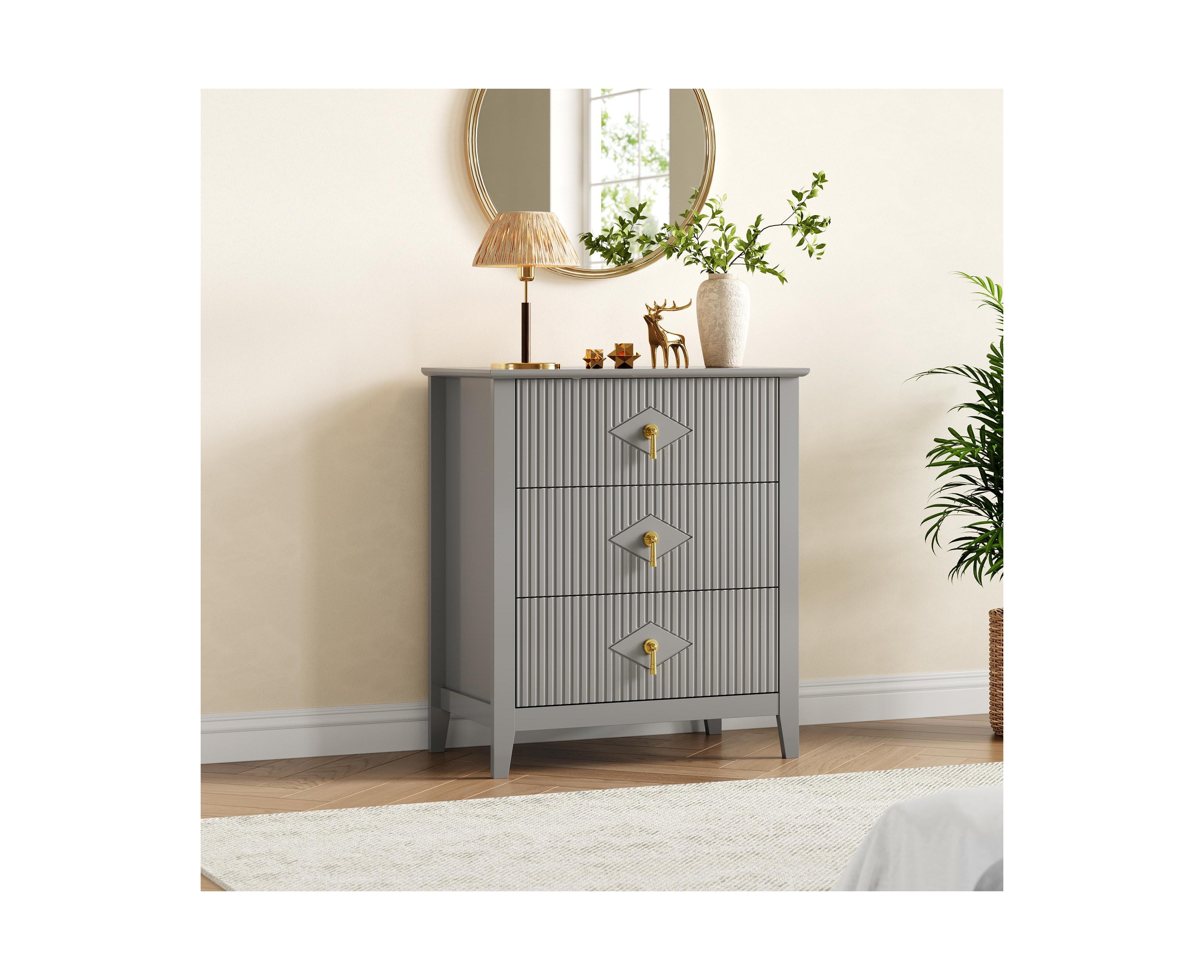 homfan Fluted 3-Drawer Nightstand Dresser with Metal Handles, 27.5" Wide Storage End Table for Bedroom, Living Room, Hallway