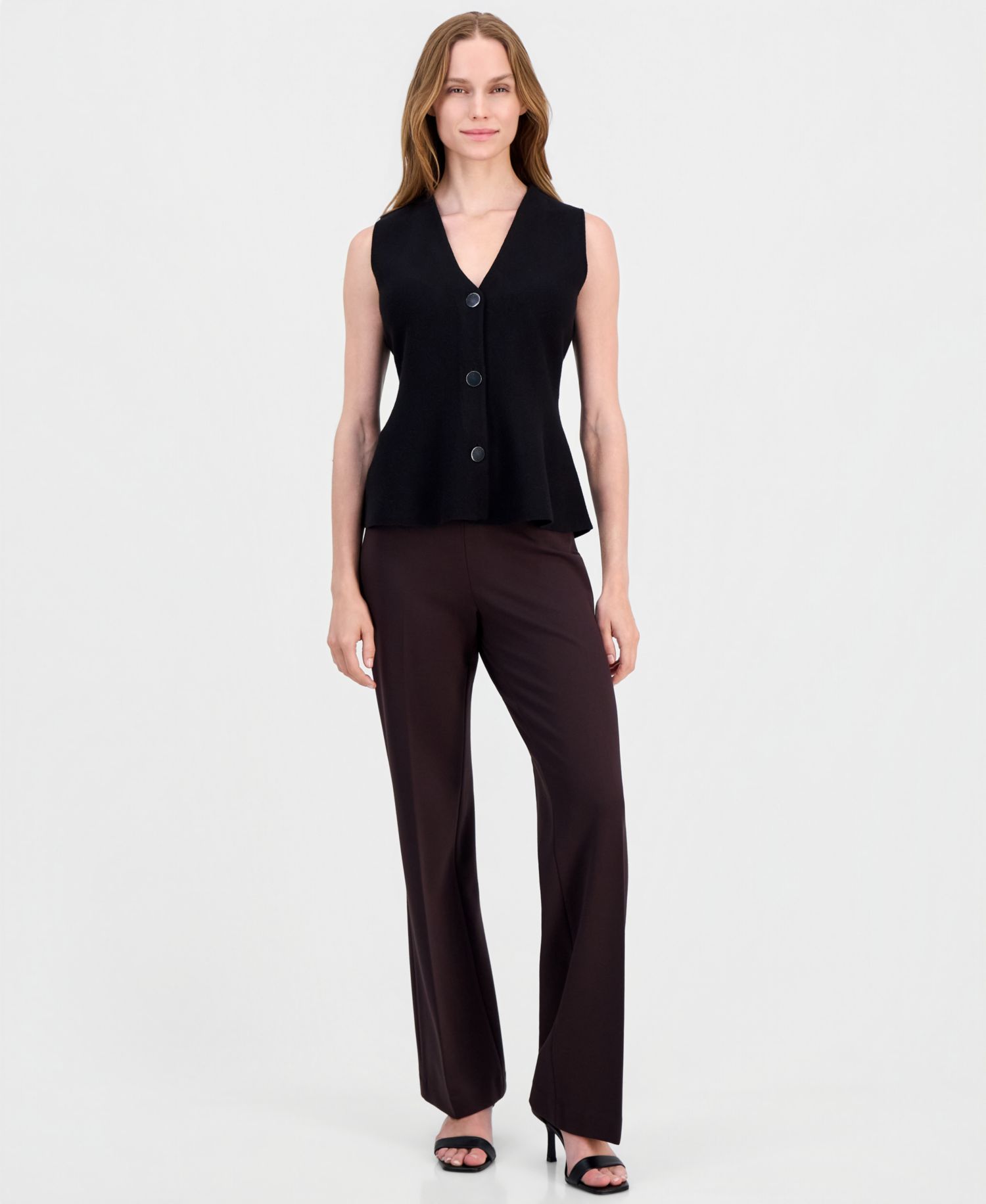 Women's V-Neck Button-Front Peplum Vest