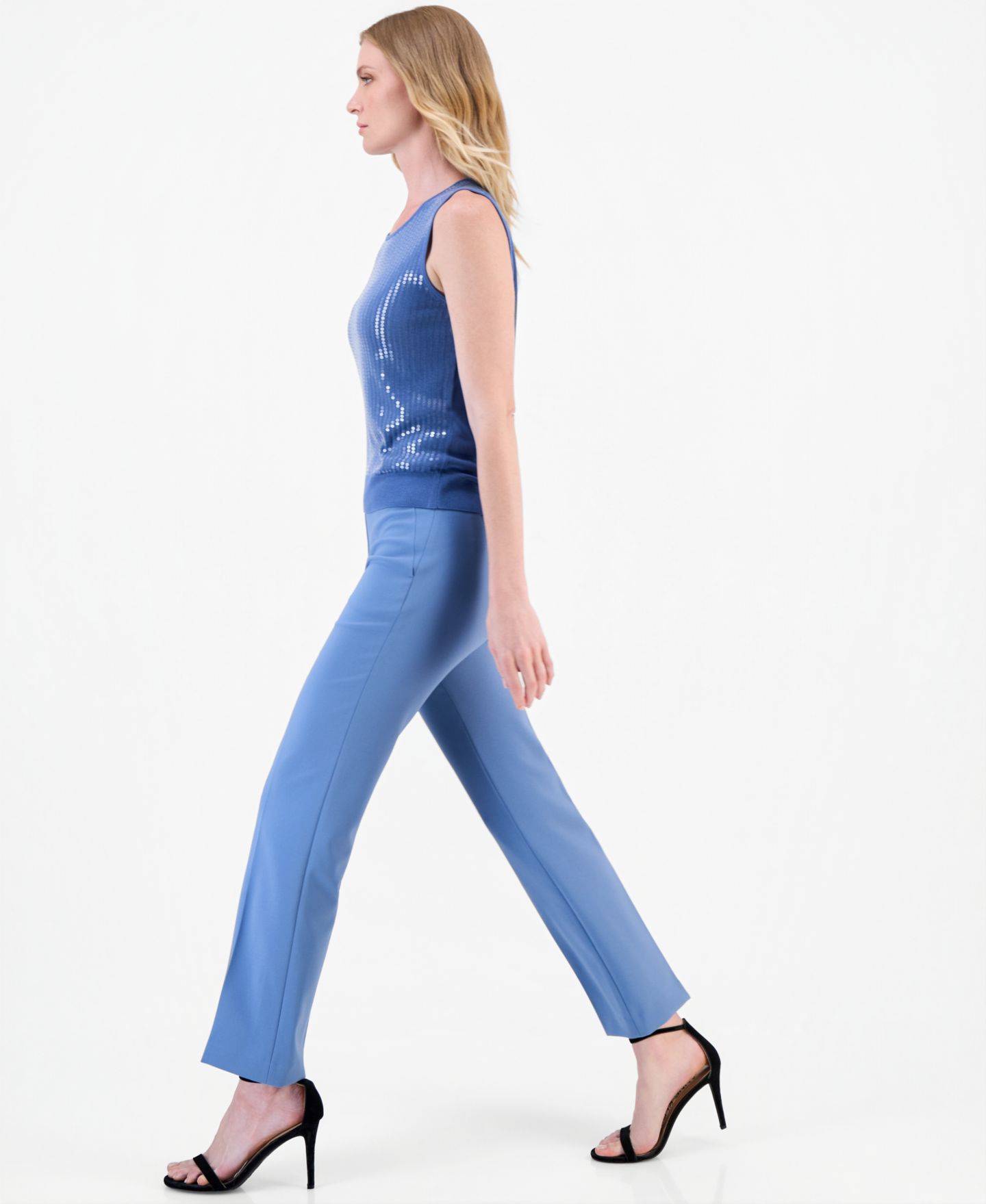 Женские брюки Anne Klein Mid-Rise Straight-Leg, цвет: Синий — фото 3