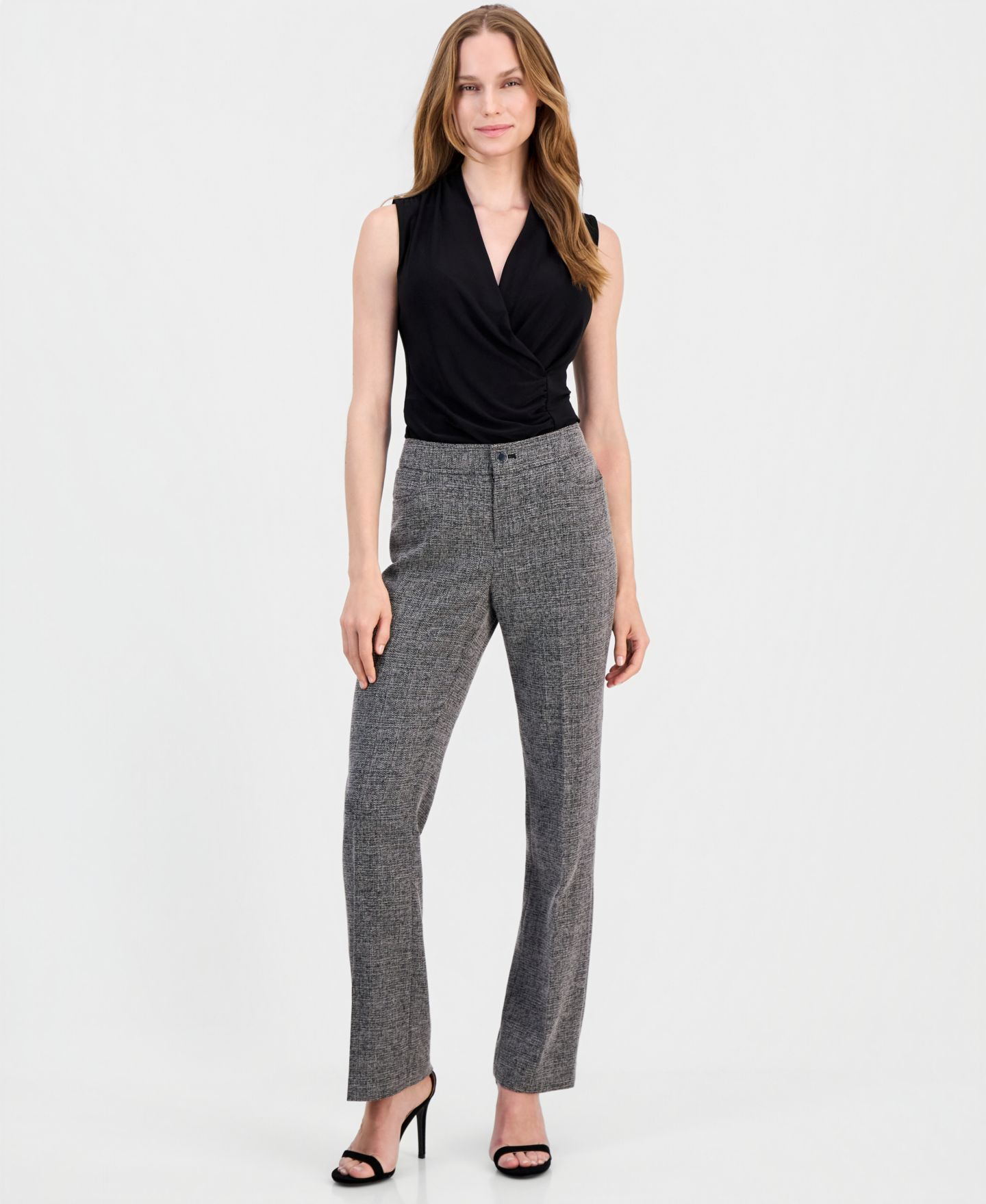 Женские брюки Anne Klein Mid Rise Fly-Front Bootcut, цвет: Чёрный / Белый — фото 2