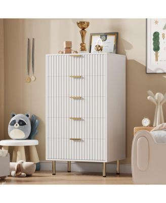 48 Inch Tall 5 Drawer Dresser Metal Handle Storage Chest with Anti Tipping Structure for Home Use