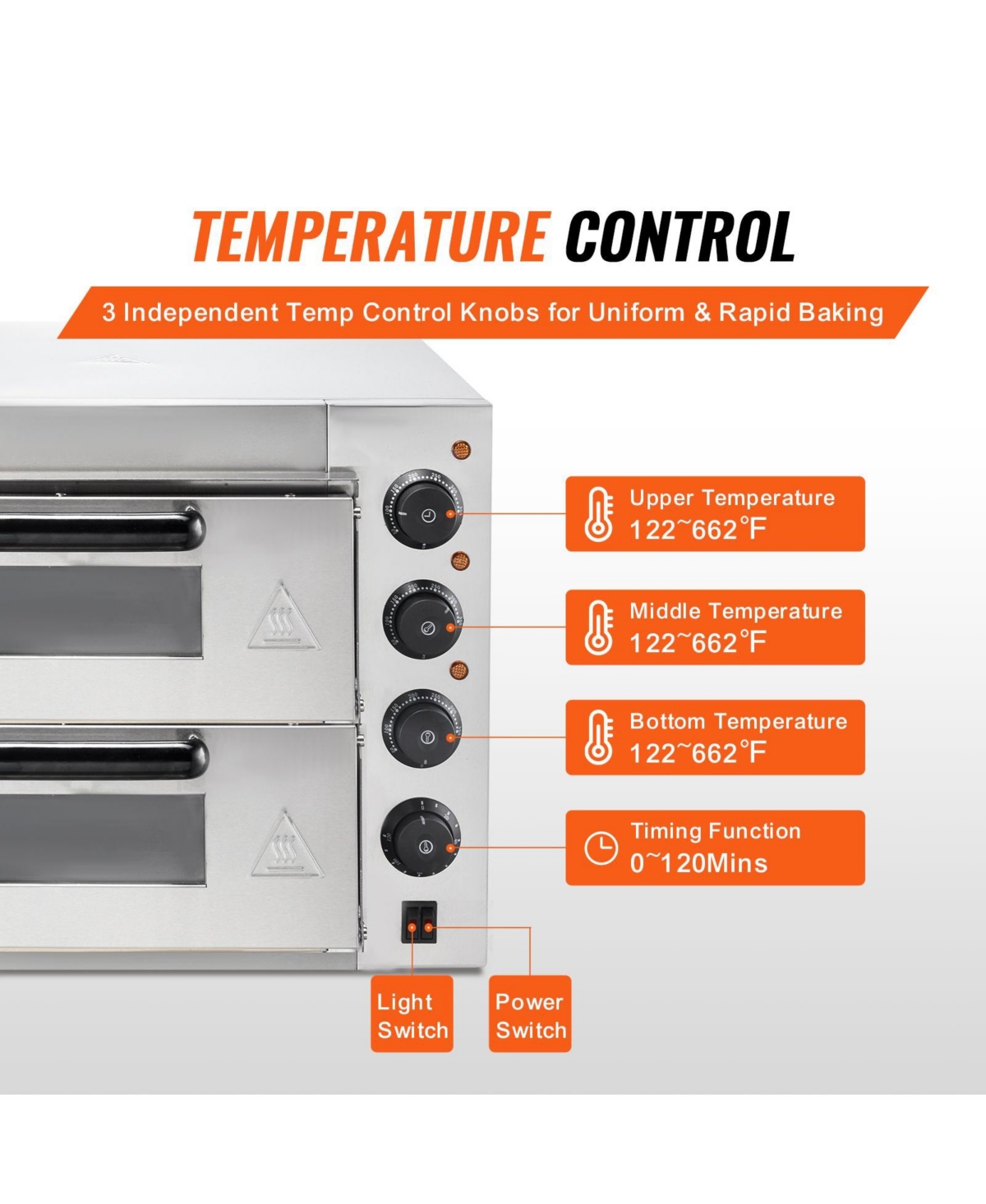 Cozito Countertop Electric Pizza Oven, Double Deck Stainless Steel Oven with Stone