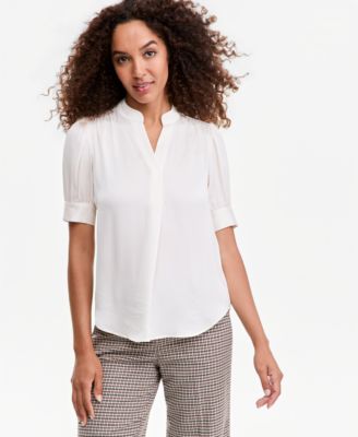 Women's Split-Neck Puffed-Sleeve Top