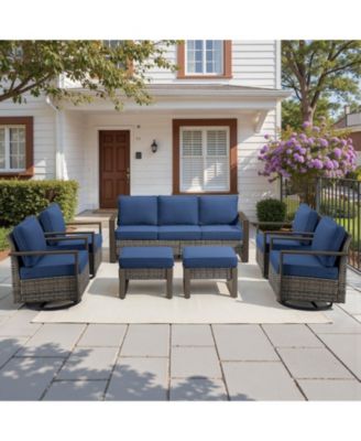 Wicker Outdoor Patio Furniture Set - 7 Piece Patio Conversation Sets with Swivel Rocker Chairs, Ottomans and Sofa, Thick Cushions