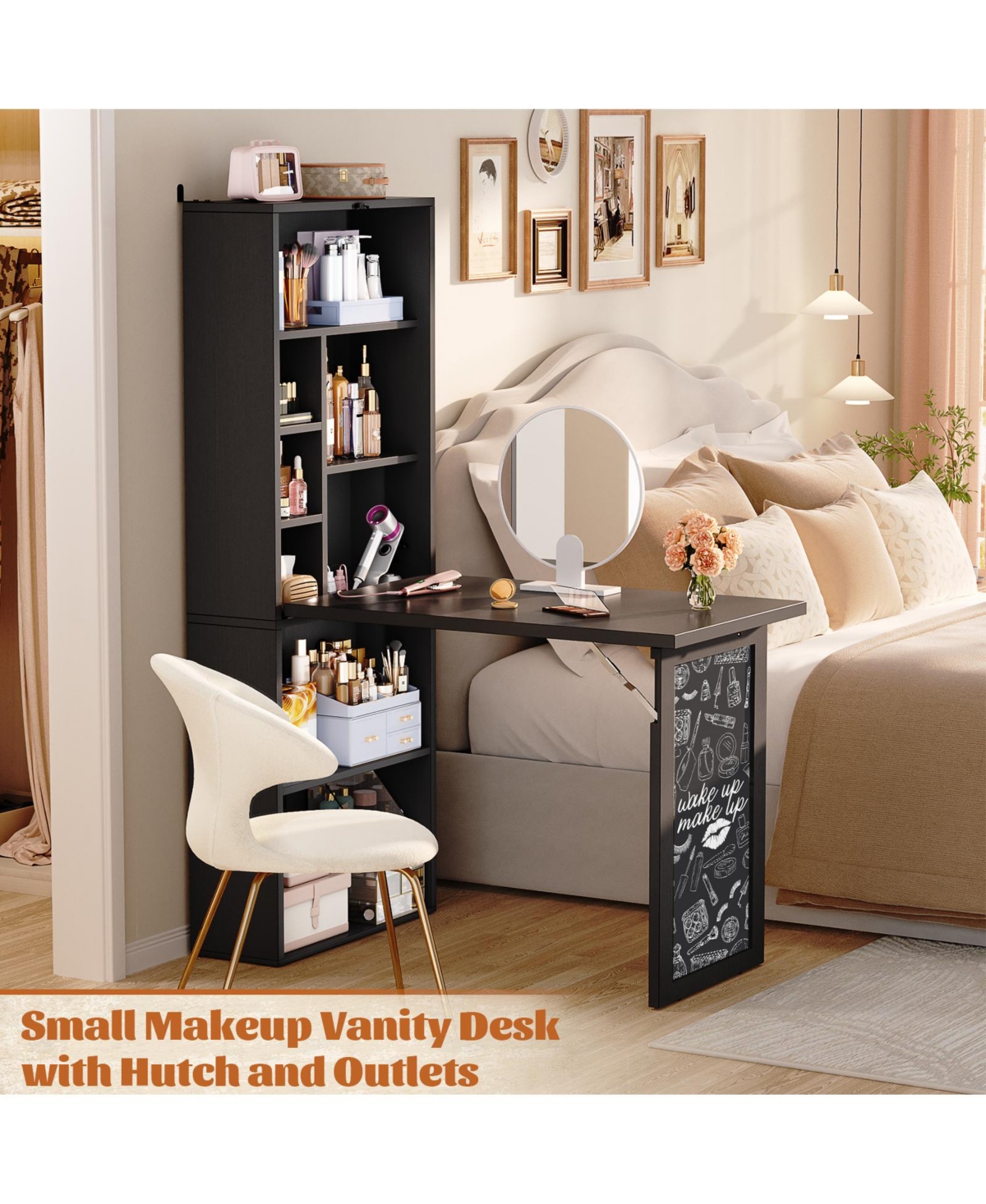 Aheaplus Foldable Desk with Charging Station, Space-Saving Murphy Table