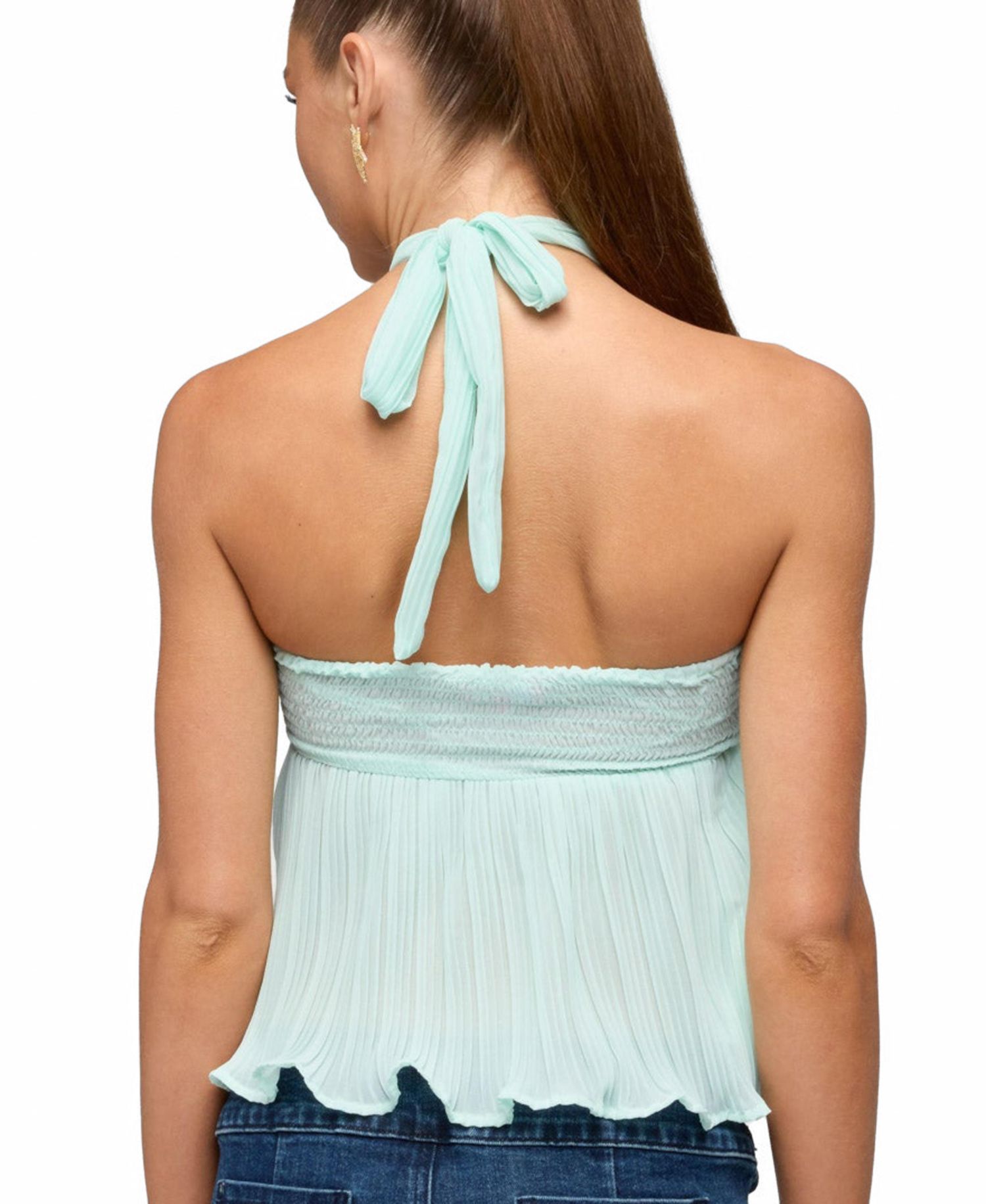 Women's Pleated Chiffon Babydoll Halter Top