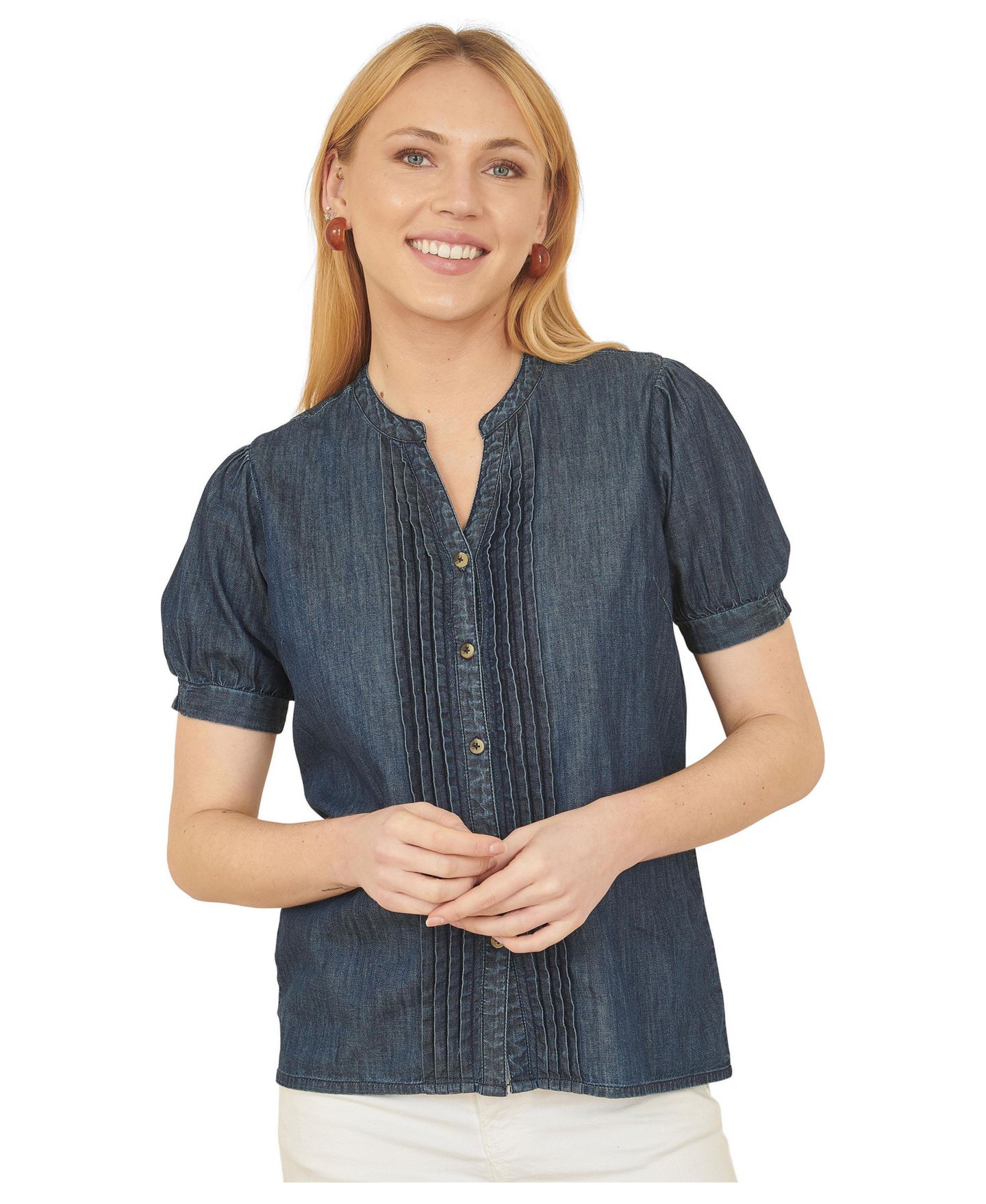 Женская рубашка Yumi Chambray Pleated Denim, цвет: Синий — фото 1