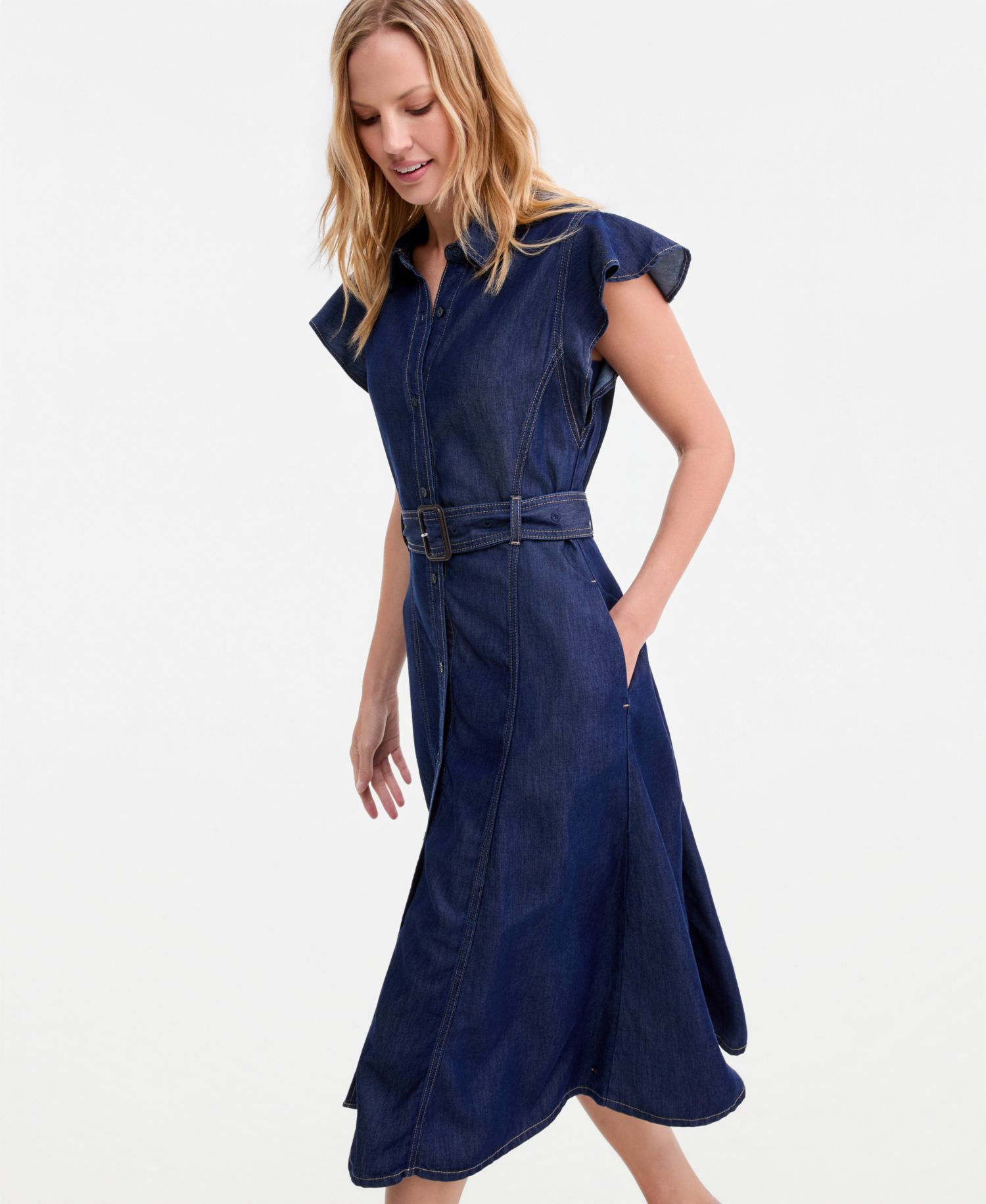 Women's Collar Short-Sleeve Midi Dress