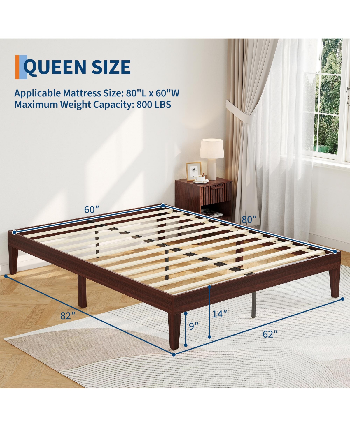 homfan Bed Frame,14 Inch Wood Platform with Metal and Slat Support,Noise-Free,No Box Spring Needed,Easy Assembly