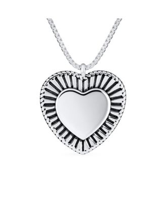 Romantic Double Hearts Pendant Necklace Framed Shape Oxidized .925 Sterling Silver Gift