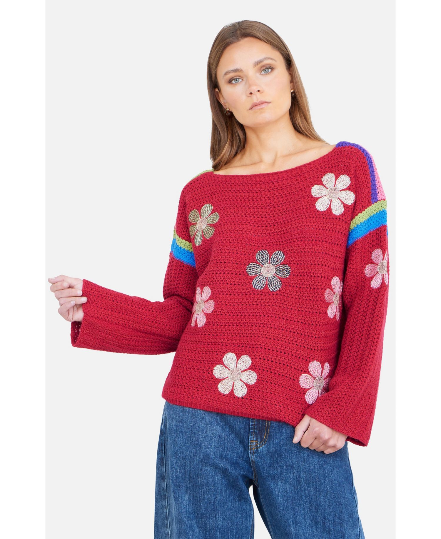Women's Crochet Flower Jumper