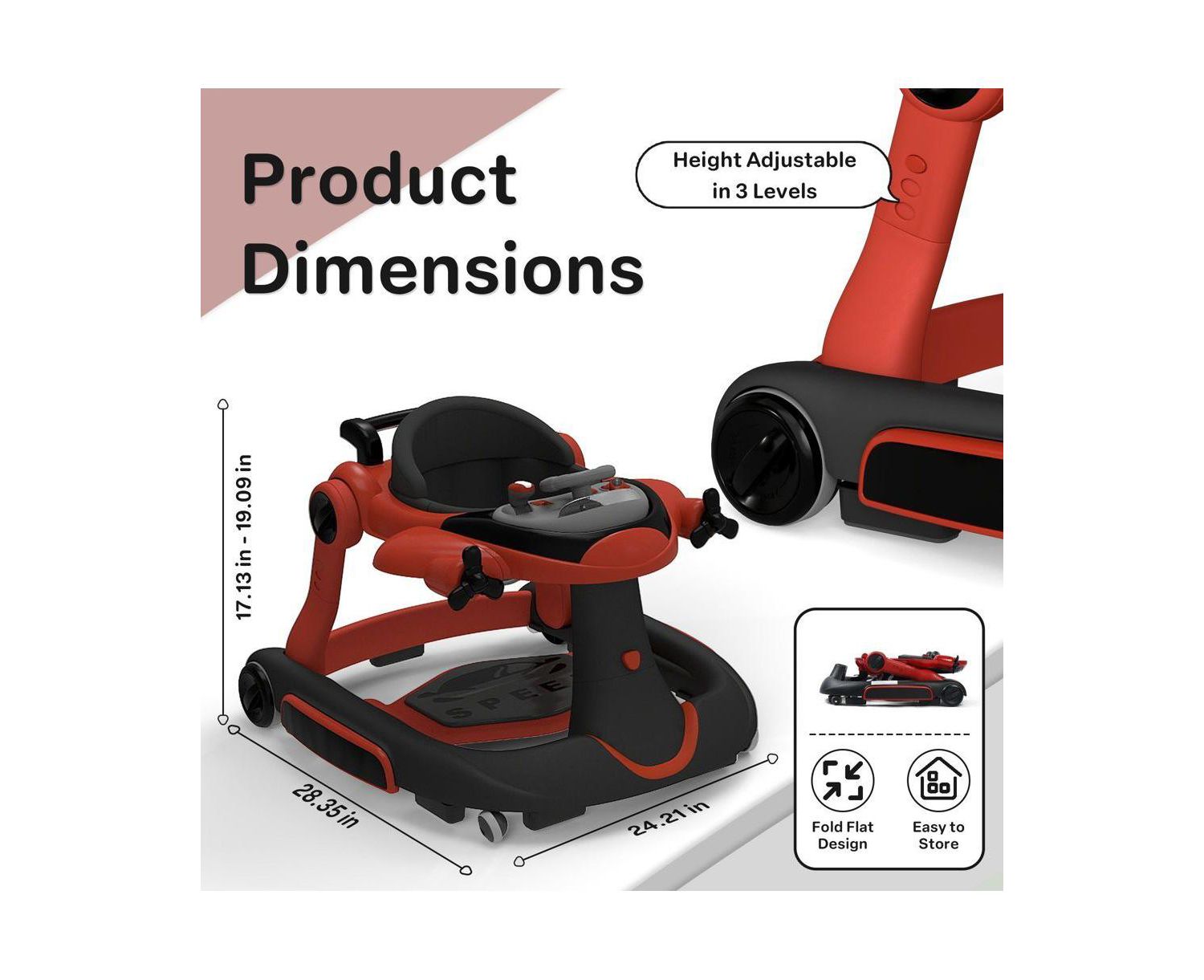 Convertible Baby Activity Walker with Adjustable Height, Foldable Design and Interactive Play Features