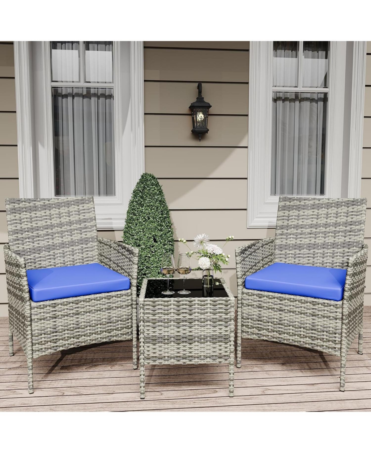 gaomon Wicker Bistro Set with Glass Table