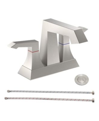 2-Handle Heavy Duty Bathroom Faucet with Drain and Supply Kits, Modern Style Lavatory Deck Mounted Faucet Brushed Nickel