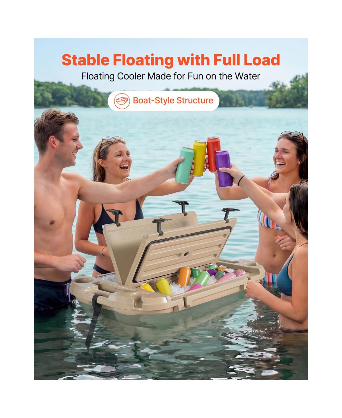 Cozito Floating Cooler 40 Qt Ice Chest with Dry Storage and Tow Rope