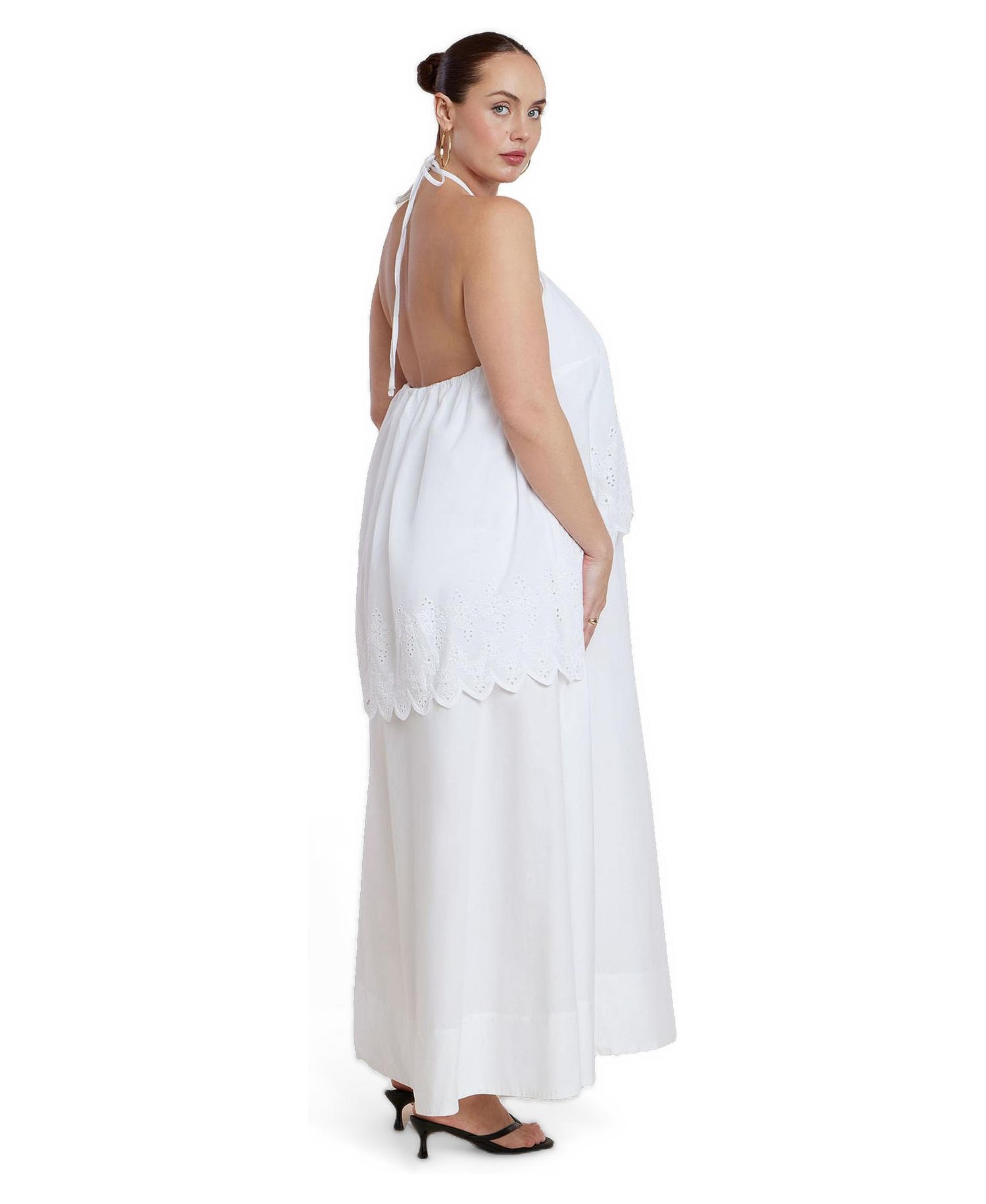 Plus Size Embroidered Eyelet Halter Maxi Dress