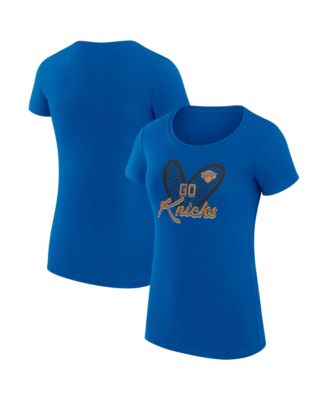 Women's Blue New York Knicks Super-Slim Fit Lightweight Leopard Heart T-Shirt