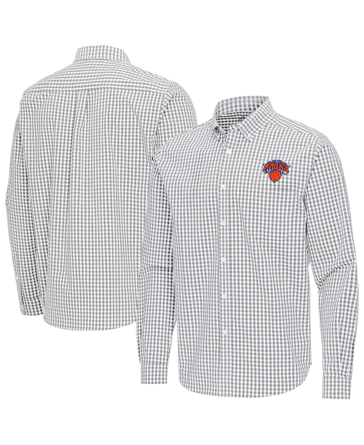 Мужская рубашка Antigua Gray New York Knicks Ellis Woven Tri-Blend Button-Down — фото 1