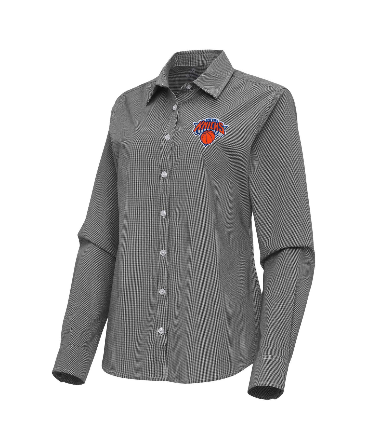 Женская рубашка Antigua Black New York Knicks Porter Woven Long Sleeve Button-Up — фото 2
