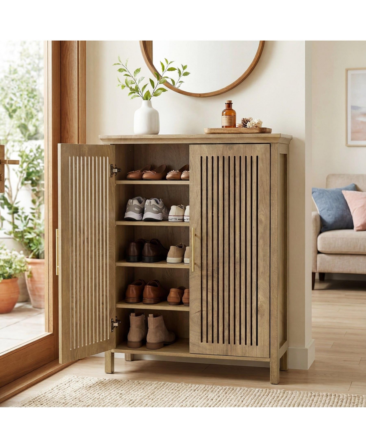 Slickblue 5 Tier Shoe Cabinet with Doors for Tall Entryway Storage
