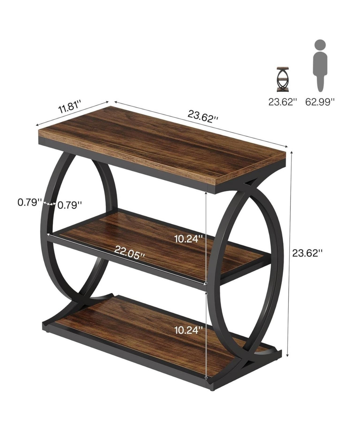 Slickblue Narrow Side Table with 3 Storage Shelves and Metal Frame
