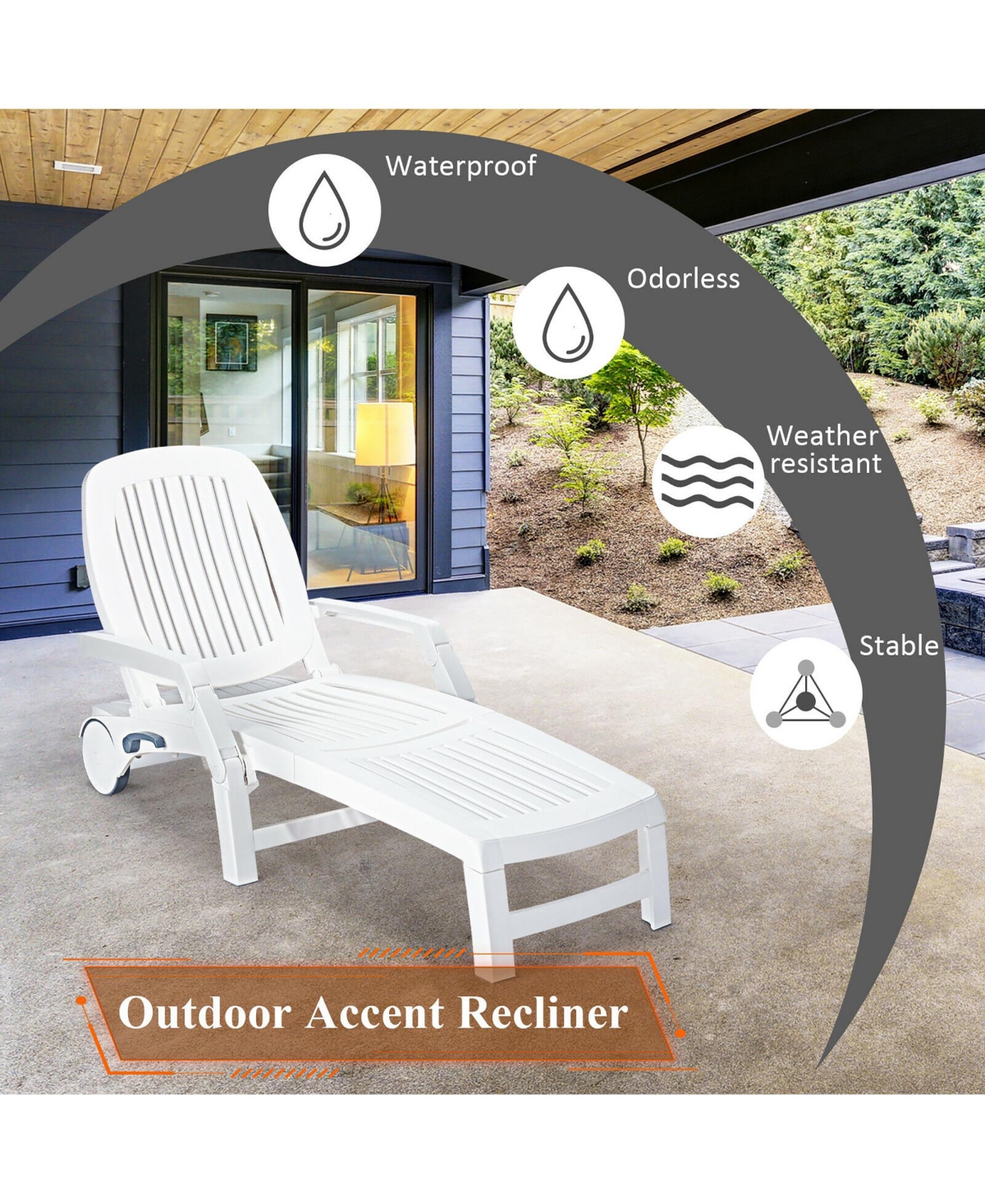 Costway Lounge Chair Chaise Adjust Recliner Weather Resistant Wheel