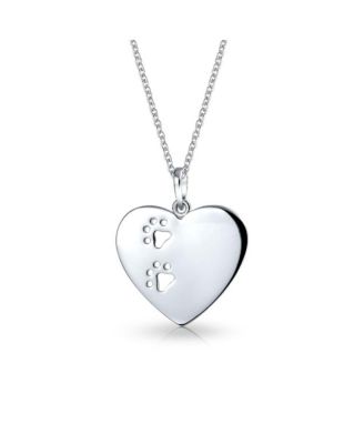 Paw Print Heart Shape Pendant Necklace Animal Lover Pet Dog Cat .925 Sterling Silver