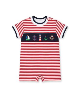 Baby Boy Stripe Knit Shortall With Nautical Applique