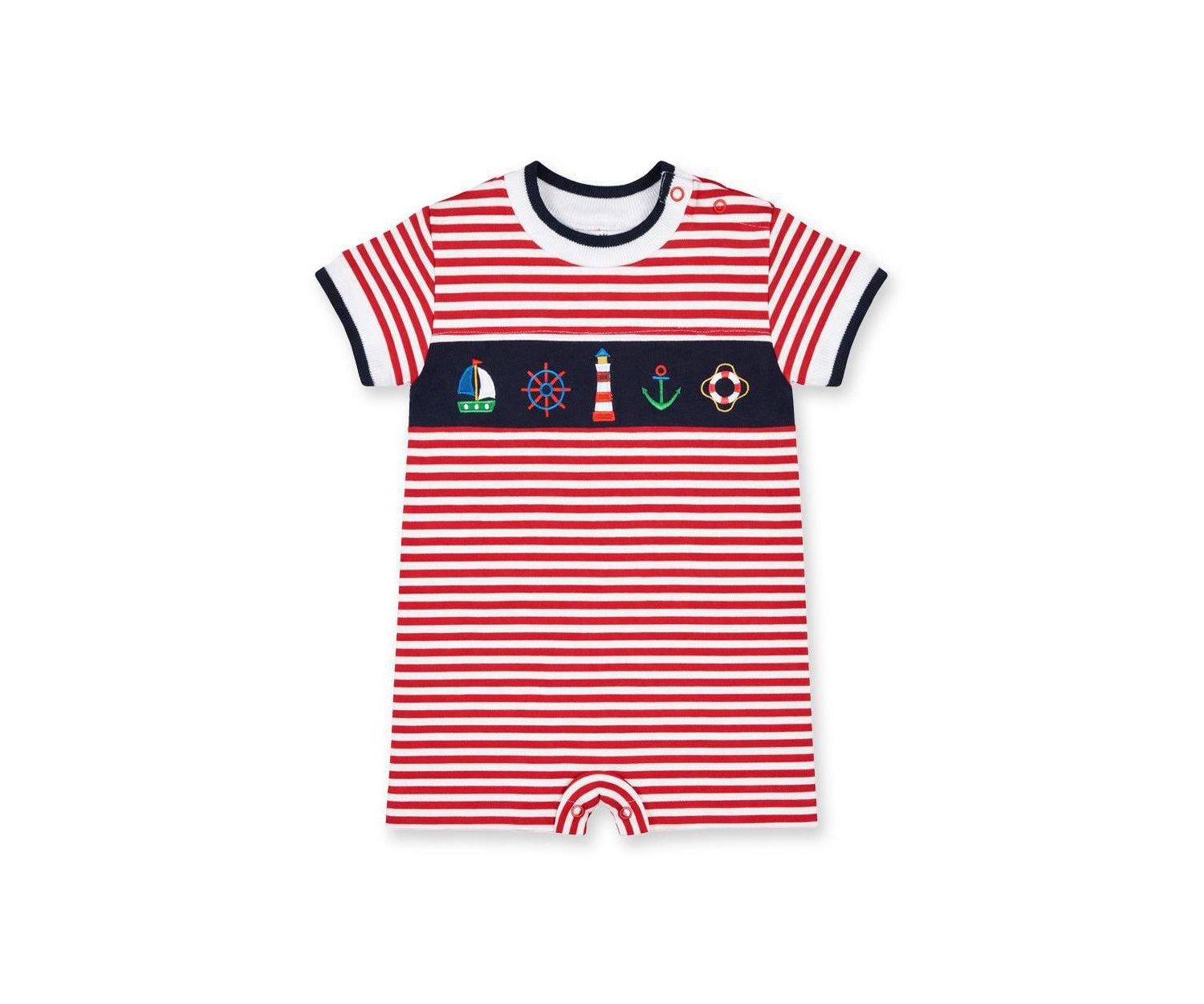 Baby Boy Stripe Knit Shortall With Nautical Applique