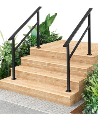2-Pack Adjustable Metal Hand Rails for Outdoor Steps 4-Step Stair Railing Kit Weatherproof and Comfortable Grip for Concrete