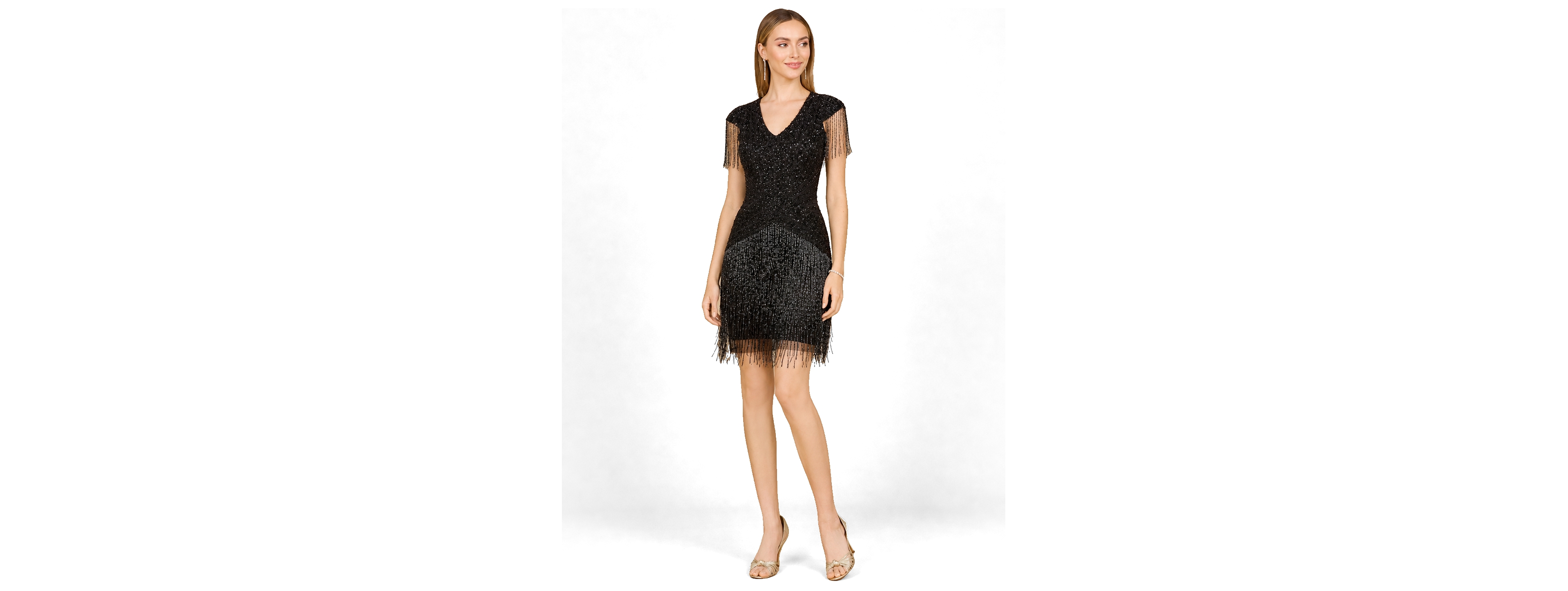 Lara Women's Beaded Fringe Short Dress with Cap Sleeves