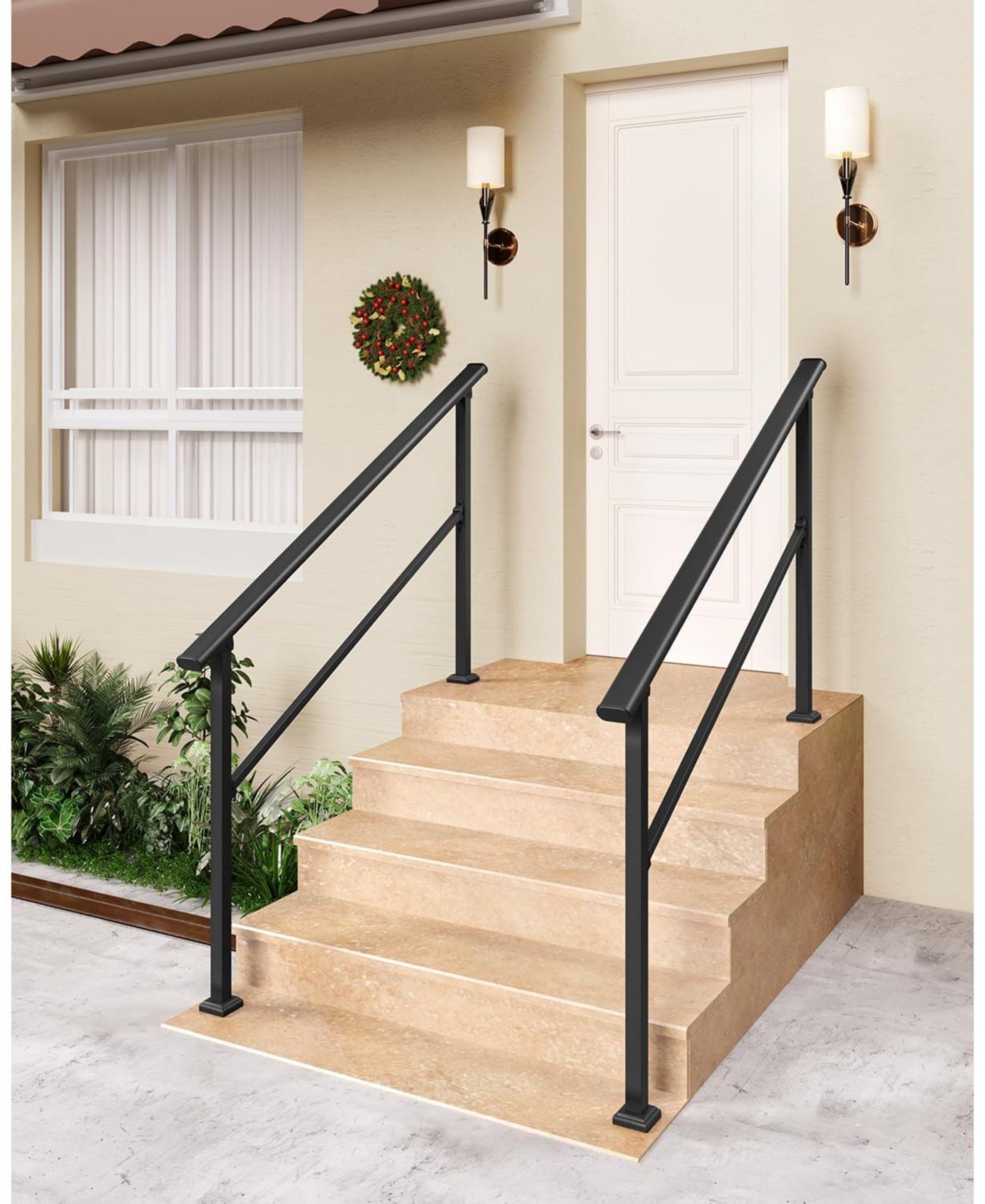 gaomon 2-Pack Adjustable Metal Hand Rails for Outdoor Steps 3-Step Stair Railing Kit Weatherproof and Comfortable Grip for Concrete