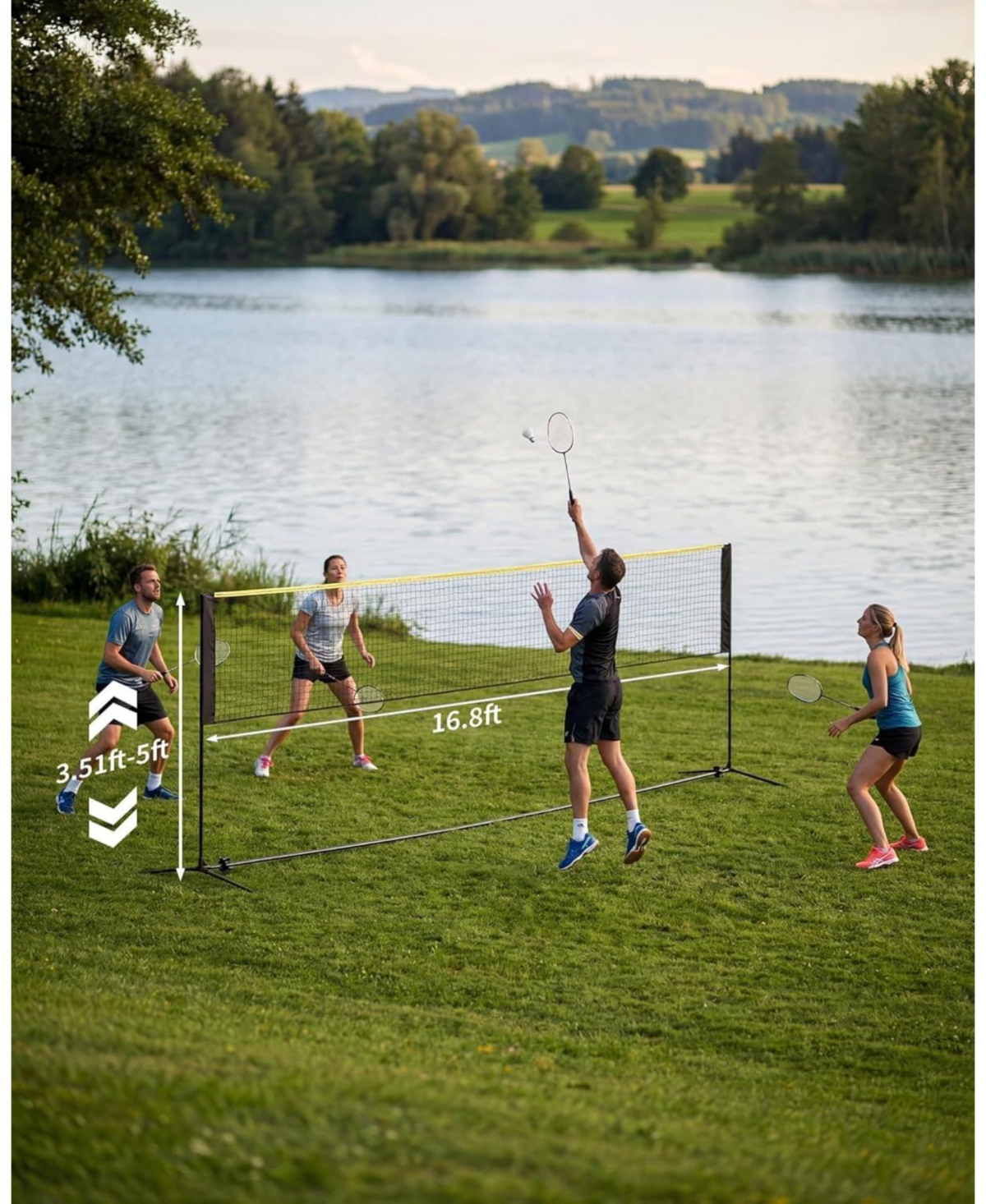 Xo 16.7ft 2-in-1 Badminton and Pickleball Net Set, Adjustable Portable Indoor Outdoor Game Set with Paddles, Rackets, Balls and Carry Bag for Backyard