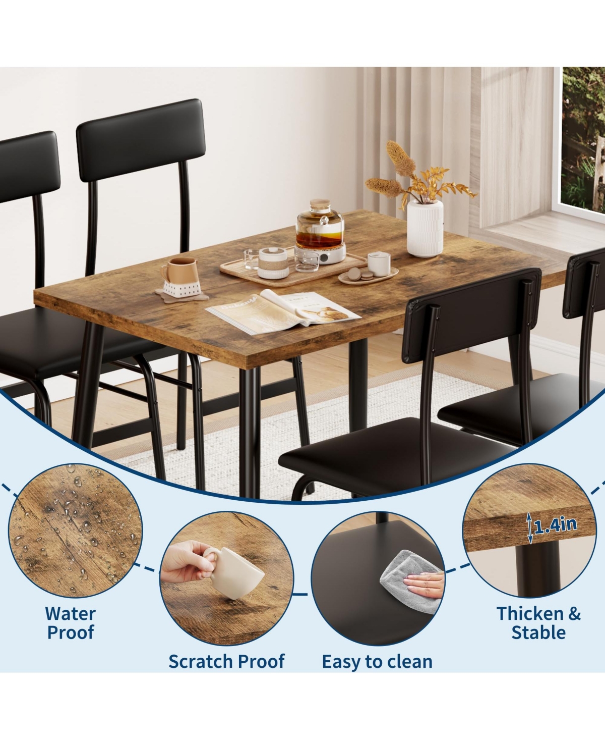 gaomon 5 Piece Space Saving Kitchen Dining Table Set for 4 with 4 Upholstered Chairs