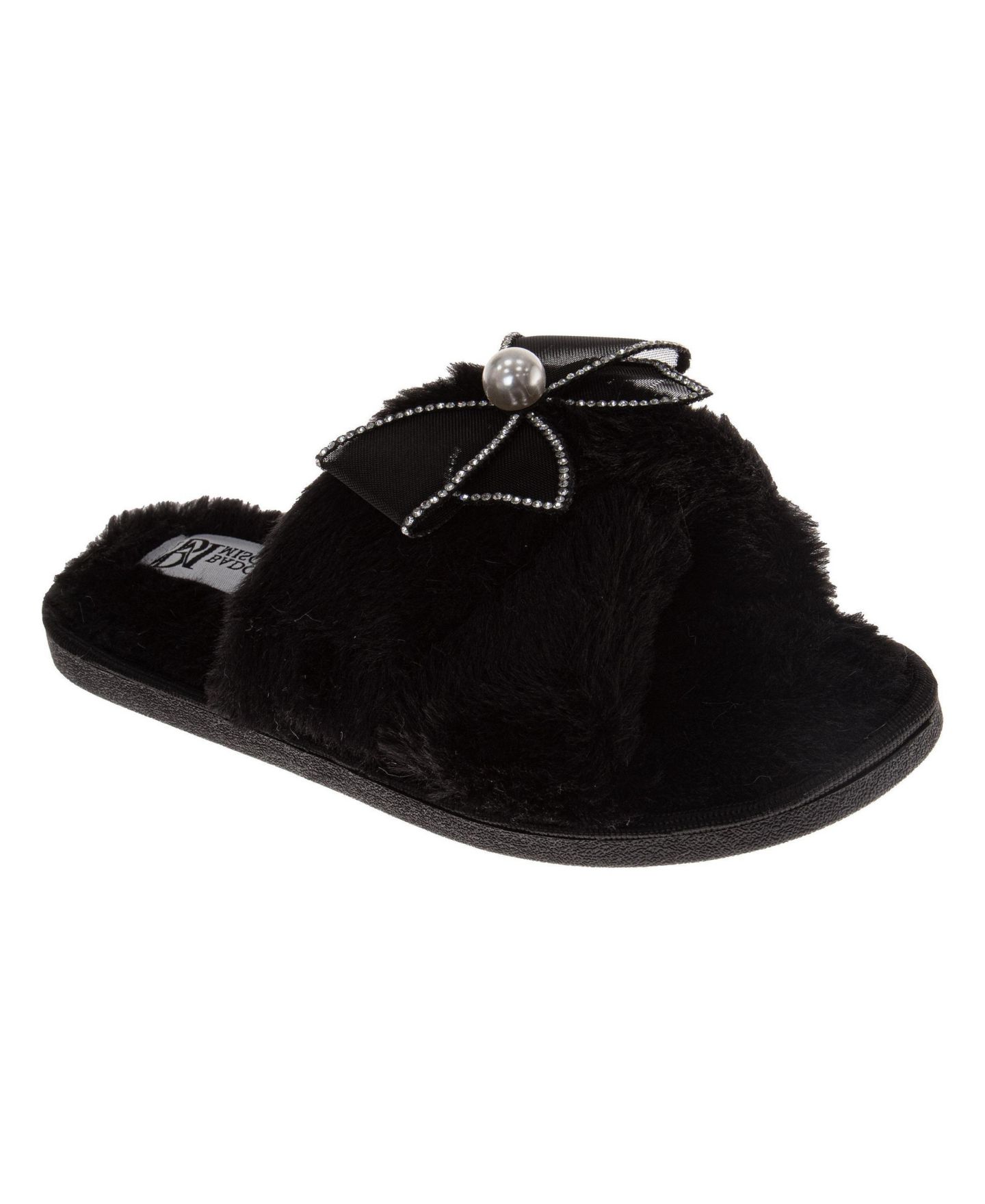 Женские тапочки Badgley Mischka Bow Comfort Slippers, цвет: Чёрный — фото 1