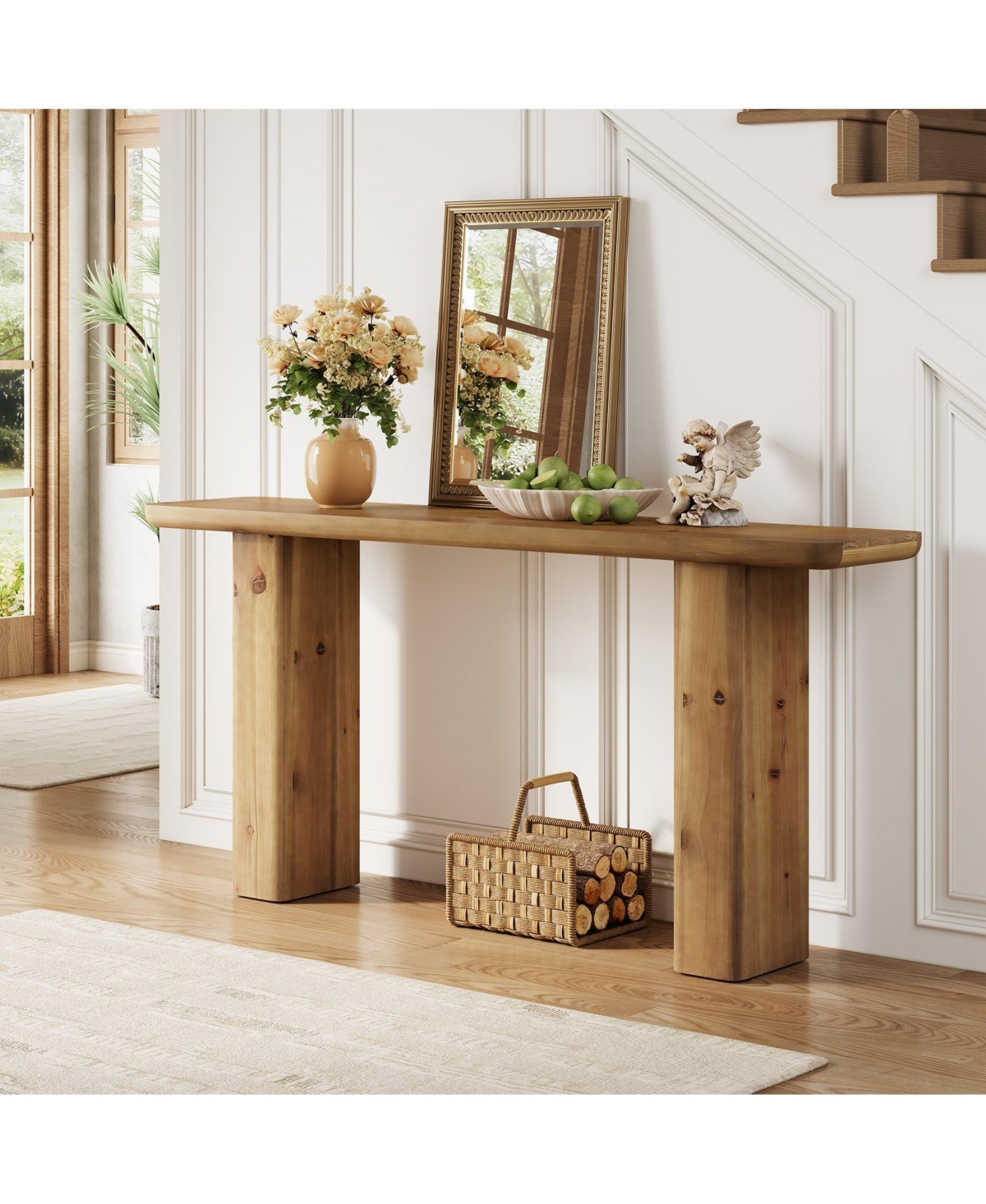 Slickblue Solid Wood Sofa Console Table with Sturdy Base for Behind Couch