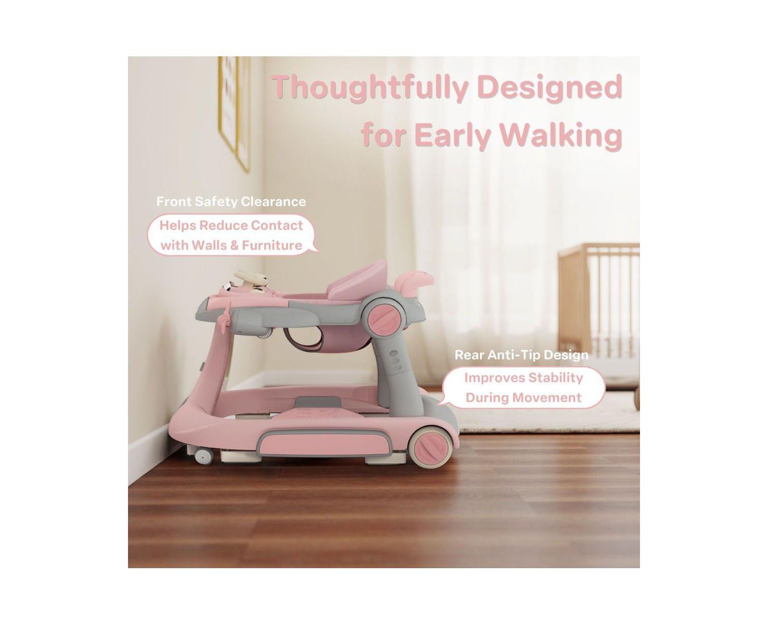 Convertible Baby Activity Walker with Adjustable Height, Foldable Design and Interactive Play Features