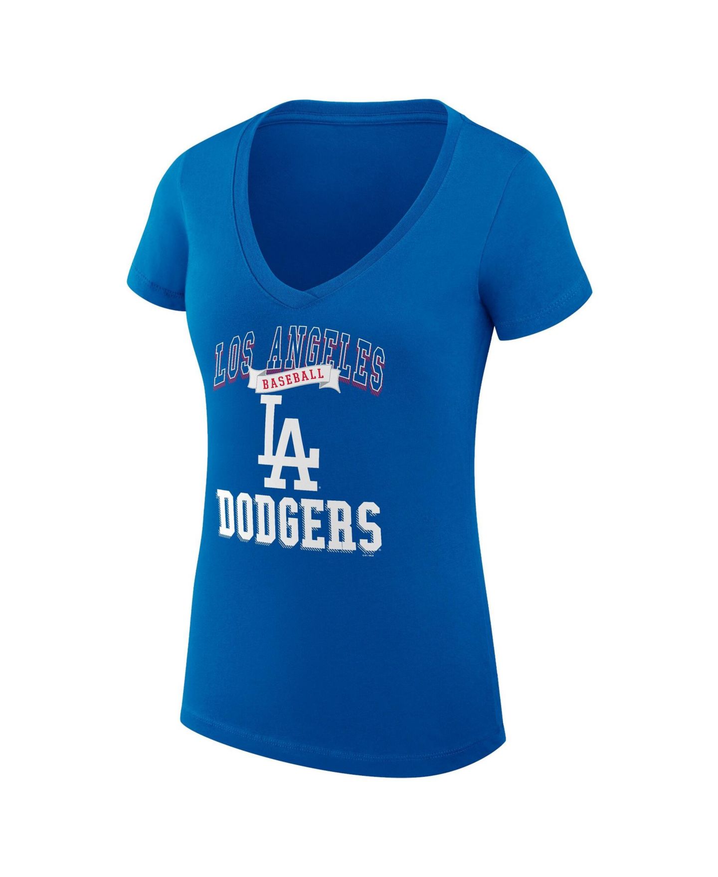 Женская футболка G-III 4Her by Carl Banks Royal Los Angeles Dodgers Super-Slim Fit Lightweight Team Logo Graphic V-Neck — фото 2