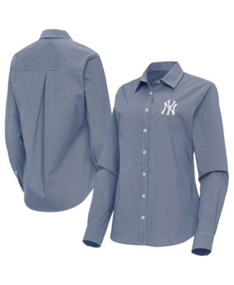 Women's Navy New York Yankees Porter Woven Long Sleeve Button-Up Shirt