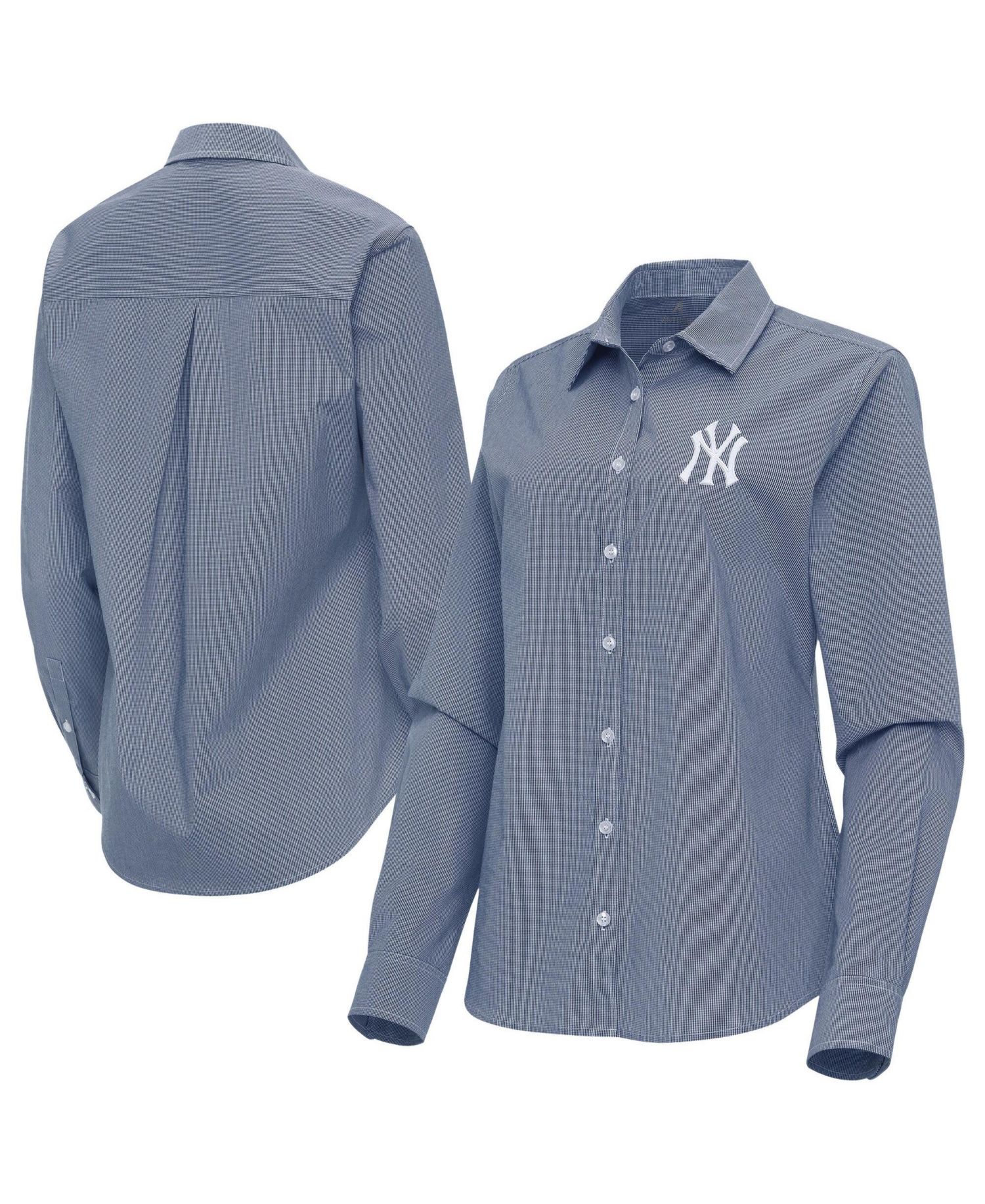 Women's Navy New York Yankees Porter Woven Long Sleeve Button-Up Shirt
