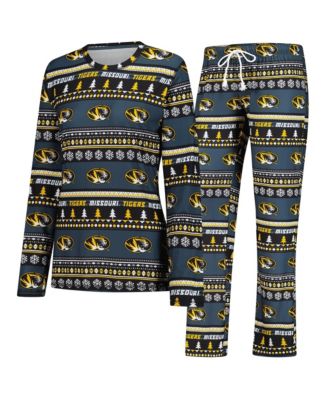 Women's Black Missouri Tigers Ugly Sweater Holiday Long Sleeve Top & Pants Sleep Set