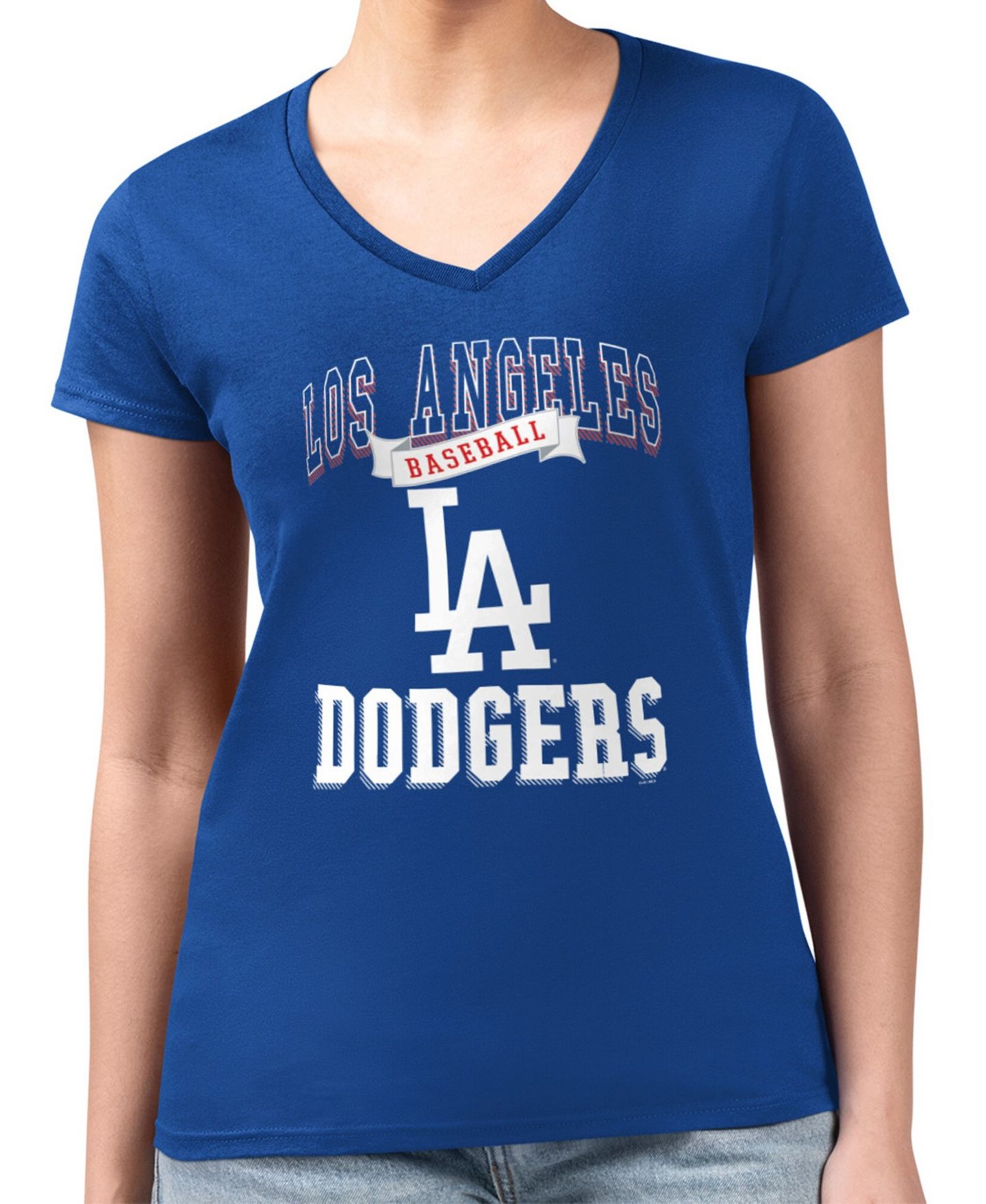 Женская футболка G-III 4Her by Carl Banks Royal Los Angeles Dodgers Super-Slim Fit Lightweight Team Logo Graphic V-Neck — фото 4