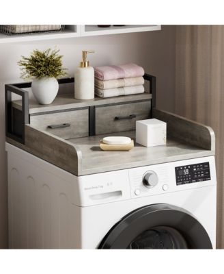 Laundry Countertop, 54 Inch Wood Washer Dryer Topper with 2 Tier Shelf for Laundry Room