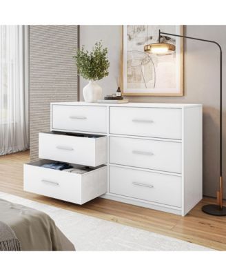 Modern 6-Drawer Dresser with Large Fabric Drawers and Sturdy Wood Frame, Home Storage Organization for Living Room or Bedroom