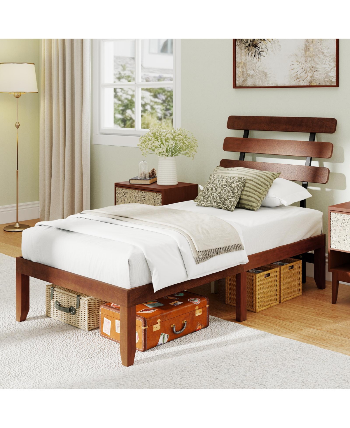 Slickblue Stylish Wooden Bed Frame with Retro Headboard