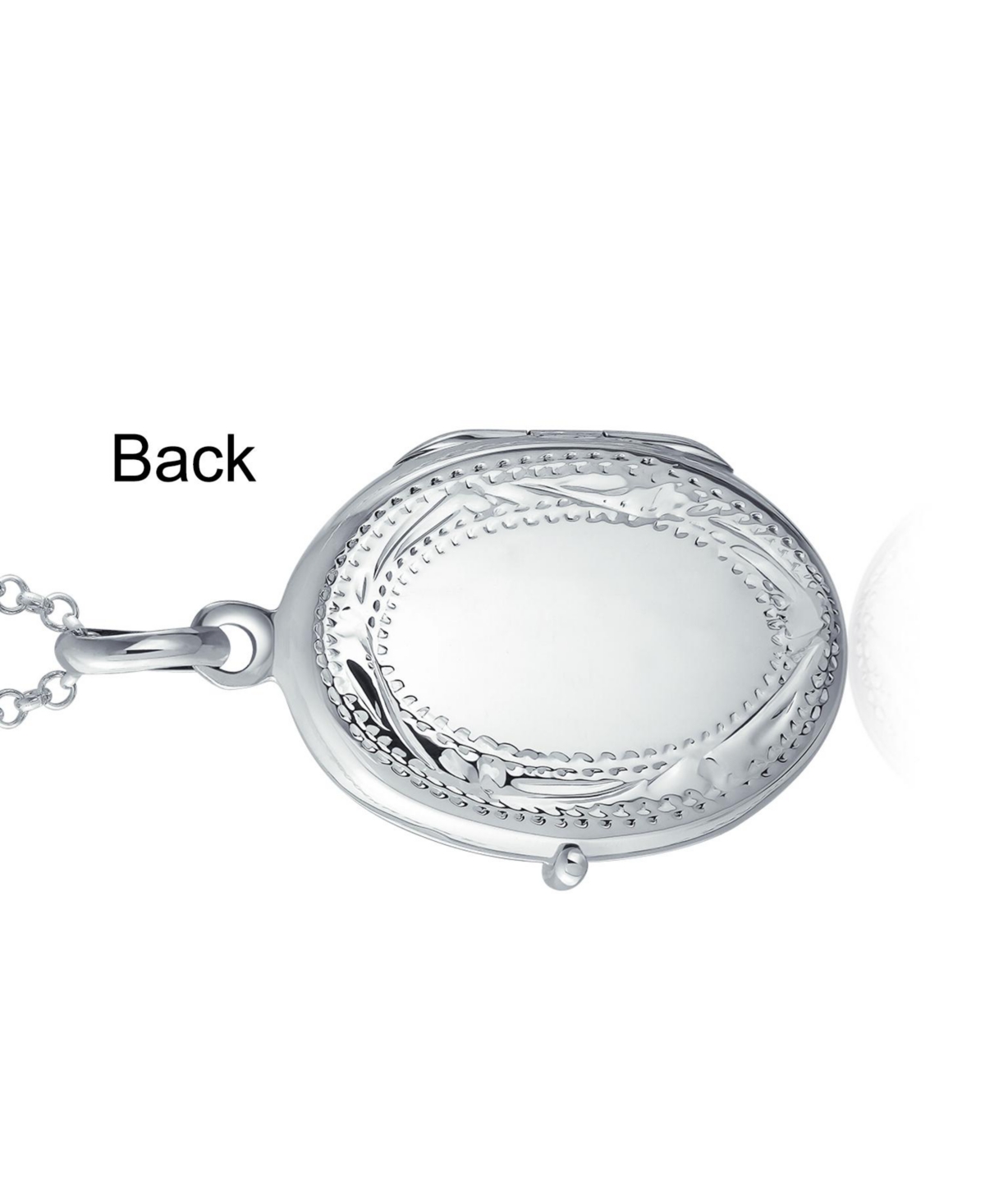Bling Jewelry Sterling Silver Oval Photo Locket Necklace with Etched Leaf Scroll Design Holds Two Memory Pictures