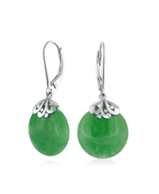 Bali Style Circle Round Shape Lapis Lazuli Dangle Drops Earrings .925 Sterling Silver Leverback