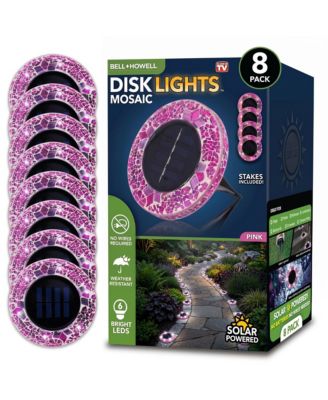 Mosaic Disk Lights Solar Powered 6 LED Weather Resistance Path Lights 8-Piece