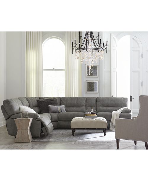 Furniture CLOSEOUT! Liam Fabric Power Reclining Sectional Sofa Collection, Created for Macy&#39;s ...