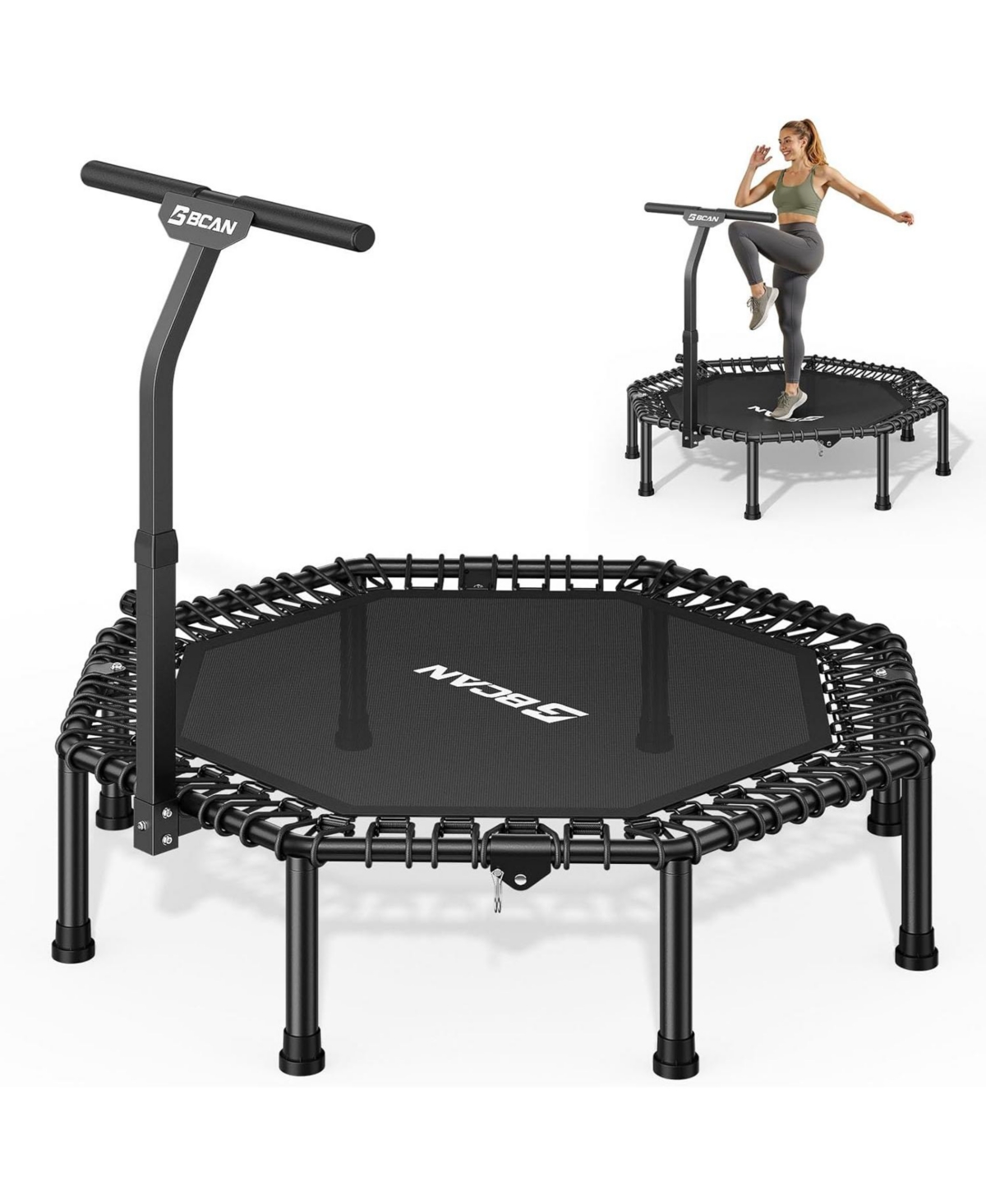 Bcan 51" Octagonal Mini Trampoline for Adults, 450LBS Load Silent Bungee Rebounder with Large Jumping Area and T-Adjustable Handle Home Gym